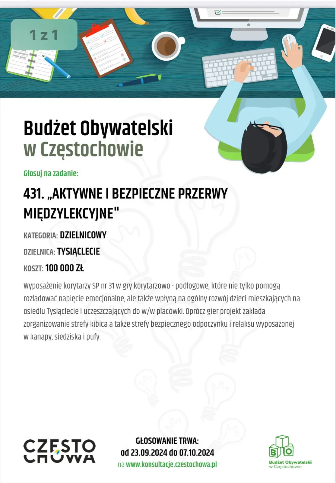 ulotka dla wydarzenia z wizerunkiem osoby pracującej na komputerze